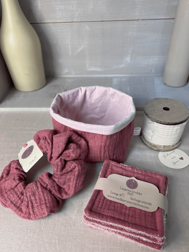 Assortiment douceur lingettes lavables, panier assorti et son chouchou