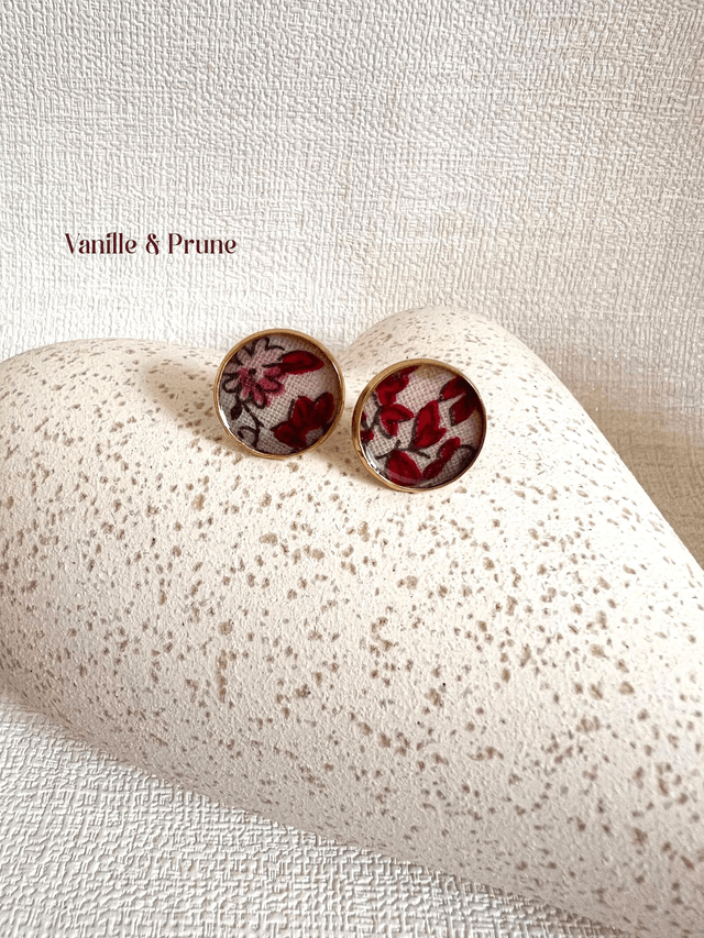 Boucles d'oreilles acier inoxydable puces fleuries tons rouges roses