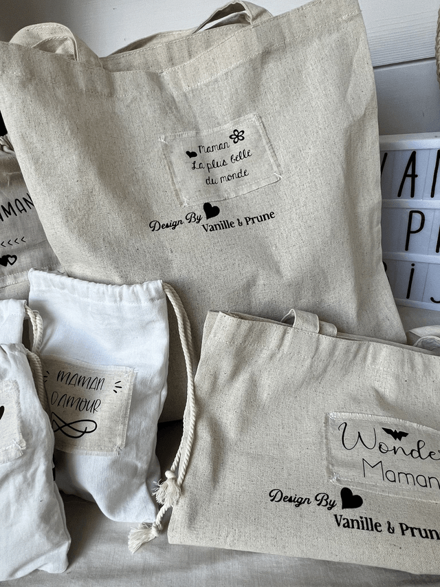 Tote bag, sac en toile de lin beige  ** WONDER MAMAN **