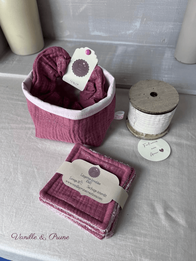 Assortiment douceur lingettes lavables, panier assorti et son chouchou