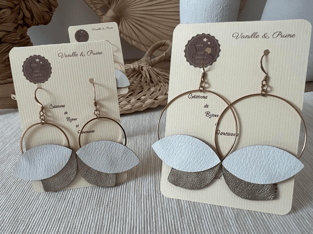 Boucles d'oreilles Penny cuir et simili, bijou upcycling rose gold