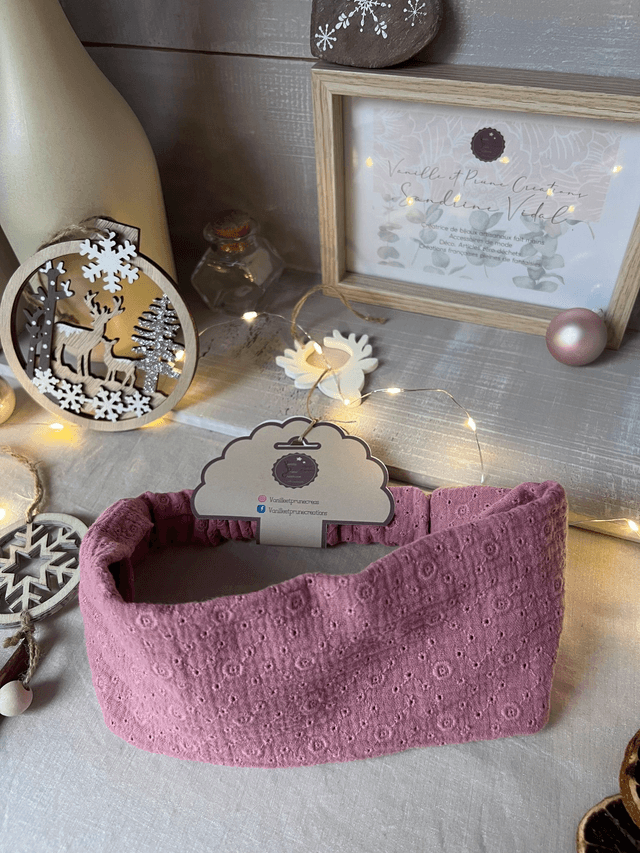 Bandeau simple et large double gaze de coton vieux rose