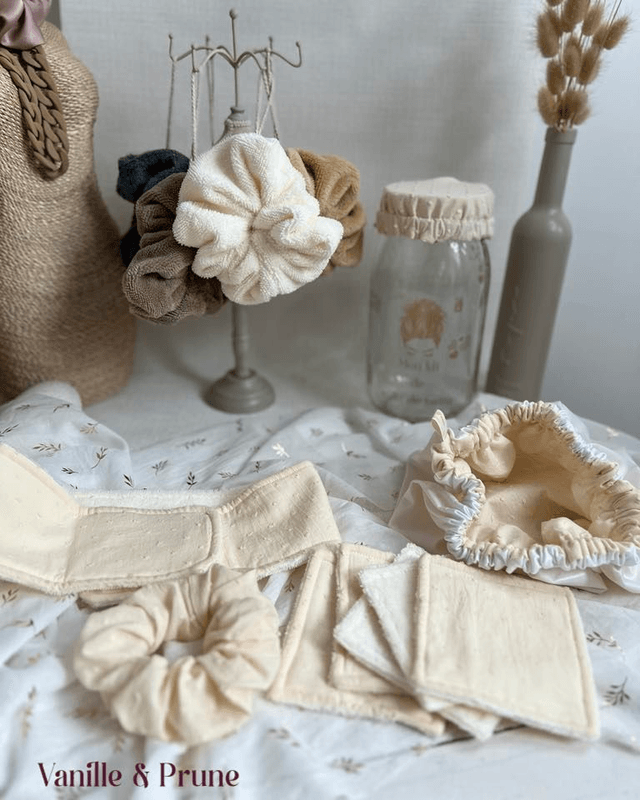 Kit Beauté zéro déchet minimaliste écru, blanc et son bocal déco assorti offert ! 