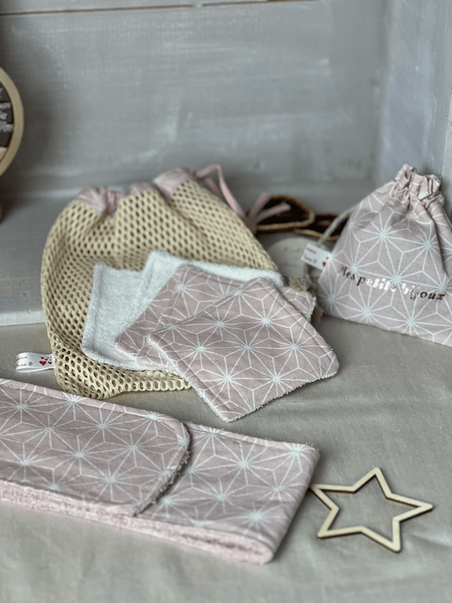 Pack beauté bandeau, Lingettes lavables, filet assorti et pochon bijoux