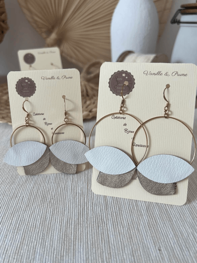 Boucles d'oreilles Penny cuir et simili, bijou upcycling rose gold