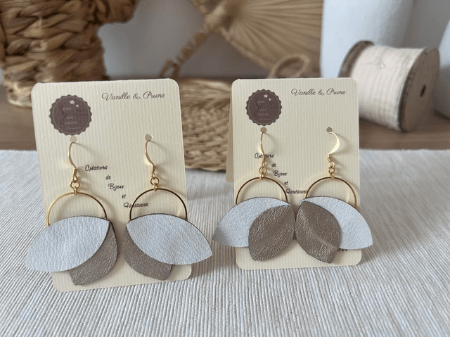 Boucles d'oreilles Penny cuir et simili, bijou upcycling doré