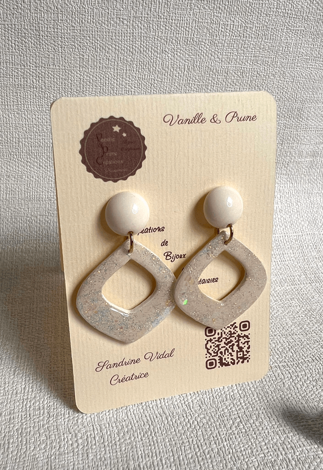 Boucles d'oreilles losanges arrondis, ajourées et décos pailletées Aurores boréales