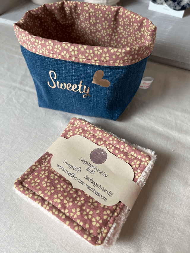 Assortiment douceur lingettes lavables, panier assorti, bouillotte sèche et chouchou offert!