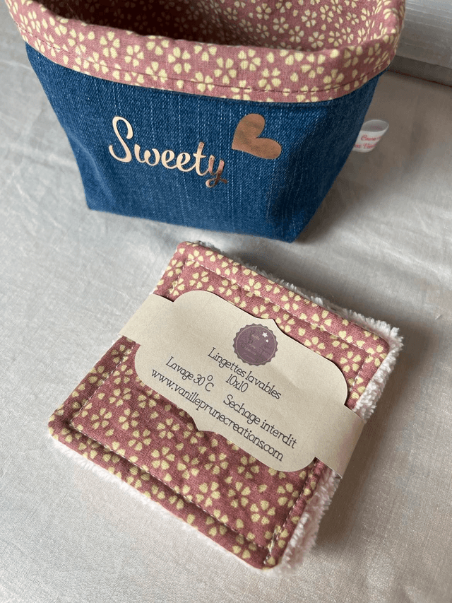 Assortiment douceur lingettes lavables, panier assorti, bouillotte sèche et chouchou offert!