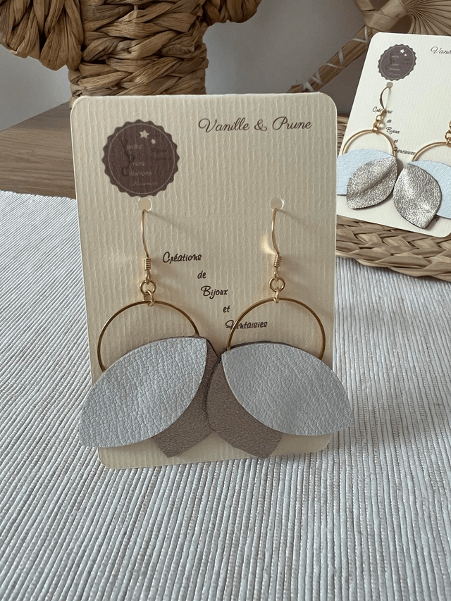 Boucles d'oreilles Penny cuir et simili, bijou upcycling doré