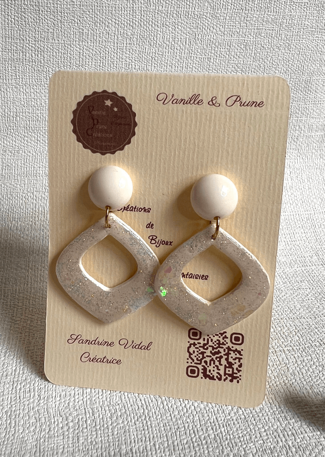 Boucles d'oreilles losanges arrondis, ajourées et décos pailletées Aurores boréales