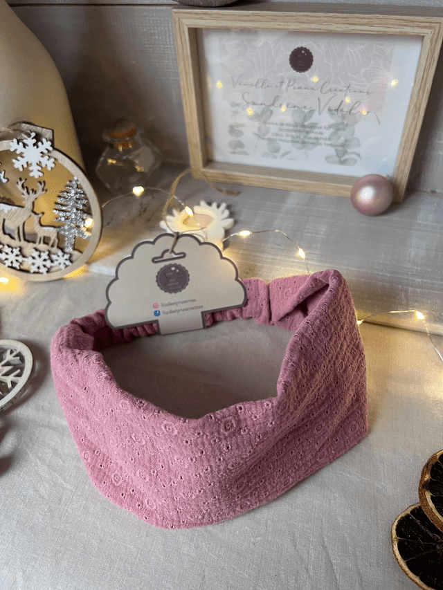 Bandeau simple et large double gaze de coton vieux rose
