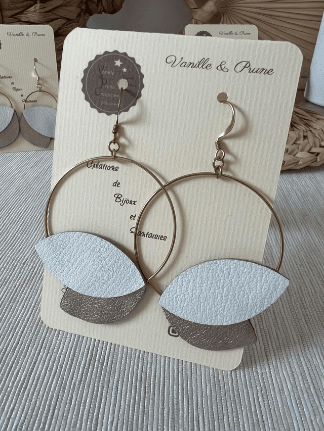 Boucles d&#039;oreilles Penny cuir et simili, bijou upcycling rose gold