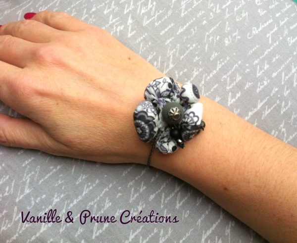 Bracelet grappe perles textiles grises Liberty® hématite