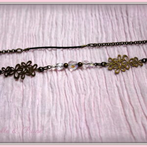 Bijou de tête Headband bronze, intercalaires fleuris, perles facettes bohème
